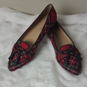 Talbots Red Plaid Pointed-Toe Tassel Flats Size 9.5 NWOT